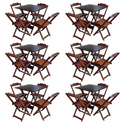 Jogo Dobrável Para Bar E Restaurante 70x110cm Com 6 Cadeiras Imbuia