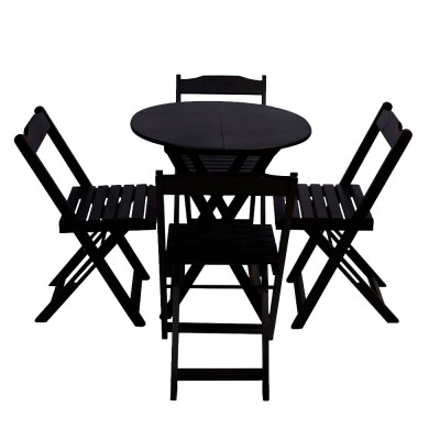 Conjunto Mesa Dobrável 70x70 com 4 Cadeiras Preta
